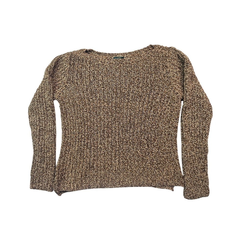 Lauren Ralph Lauren Sweater Womens Large Brown Cotton Knit Preppy Quiet Luxury